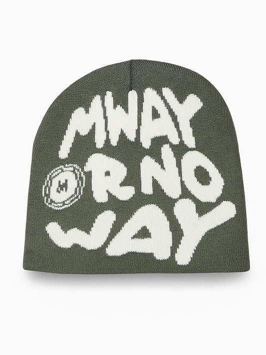 Satin Lined "M way or No way" Beanie Olive Green
